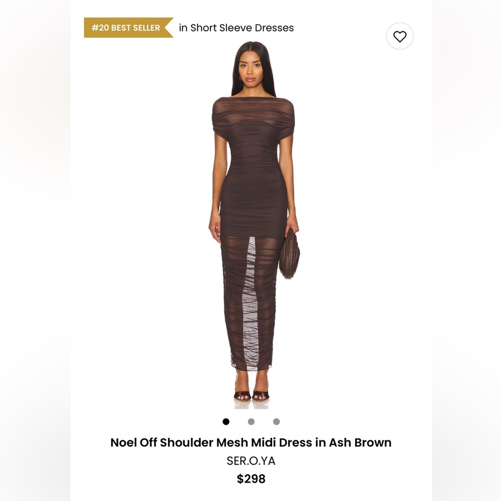 SER.O.YA Noel Off-Shoulder Mesh Midi Dress in Ash Brown